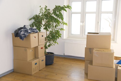 Moving and storage services in Chiswick with packed boxes and furniture